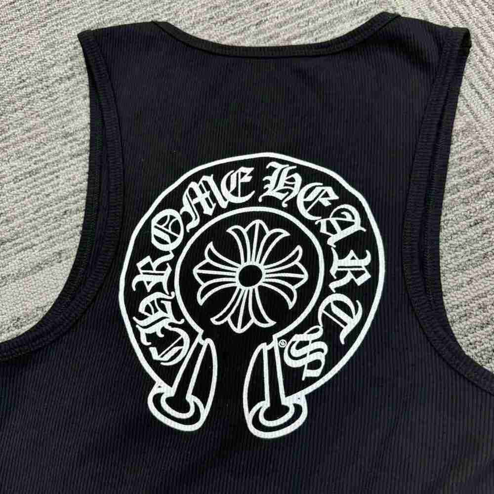 ⭐Chrome Hearts Horseshoe Print Black Ribbed Slim Fit Tank Top - Picture 3 of 5